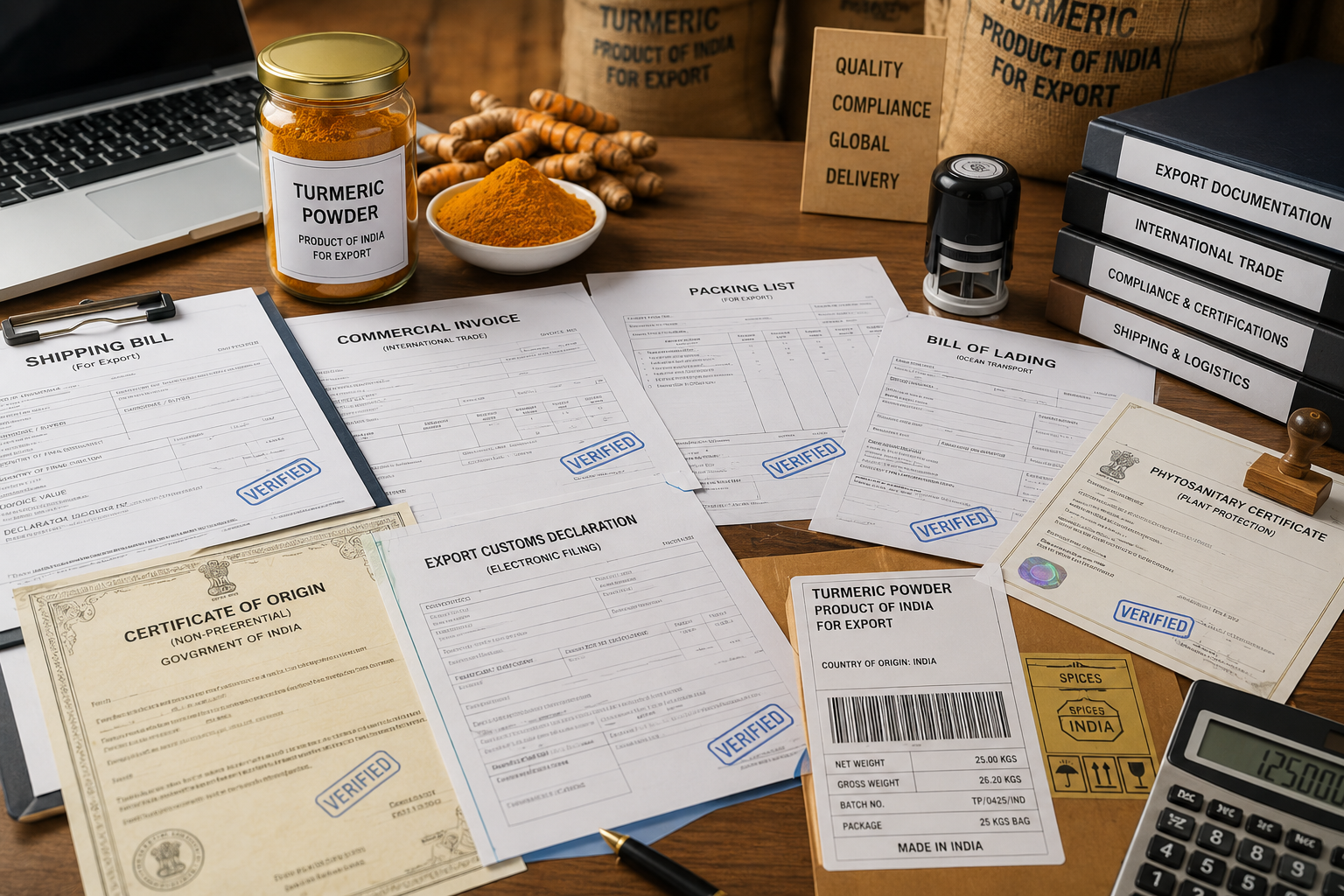 Export documents turmeric powder India